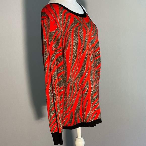 Willow Drive Red Black Silver Lg Holiday Sweater with an Asymmetrical Neckline - Picture 4 of 16
